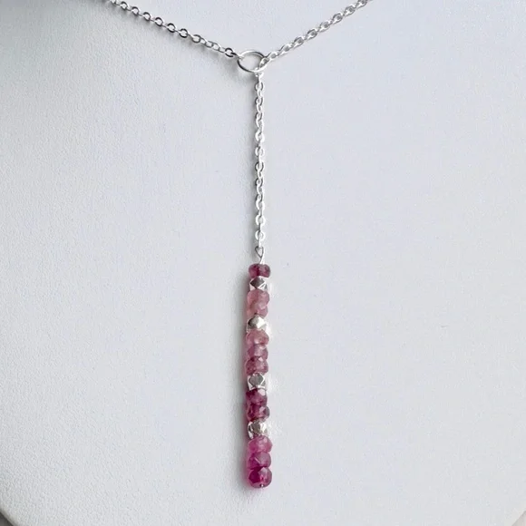 Pink Tourmaline Sterling Silver Y/ Lariat Necklace MADE TO ORDER - Picture 1 of 4